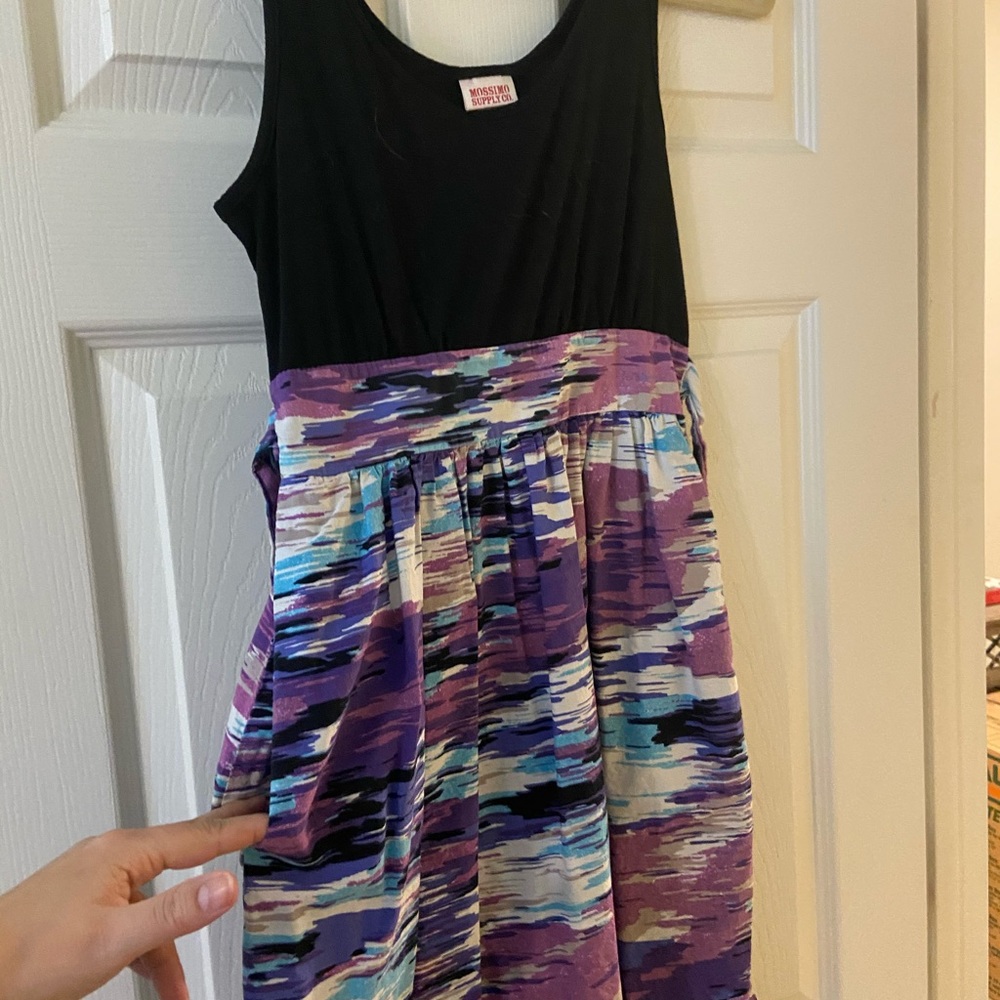 Black/ pastel color dress. With pockets.